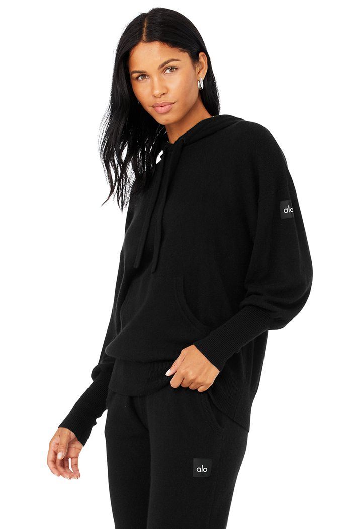 Alo Yoga Cashmere Jet Set Women's Hoodie Black | 50XAVGIBM