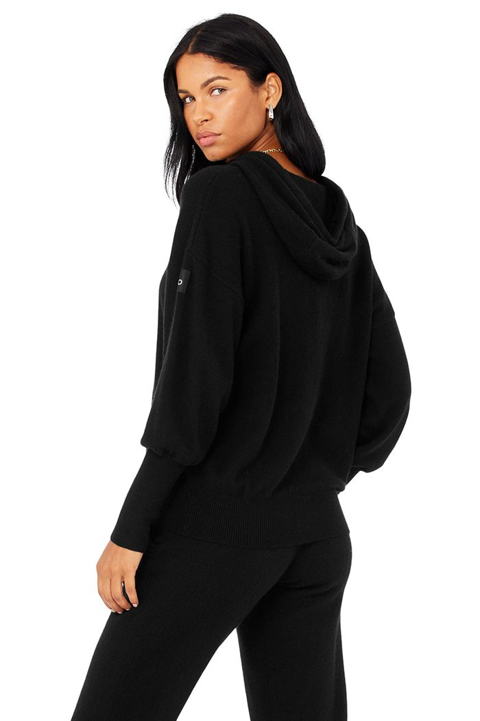 Alo Yoga Cashmere Jet Set Women's Hoodie Black | 50XAVGIBM