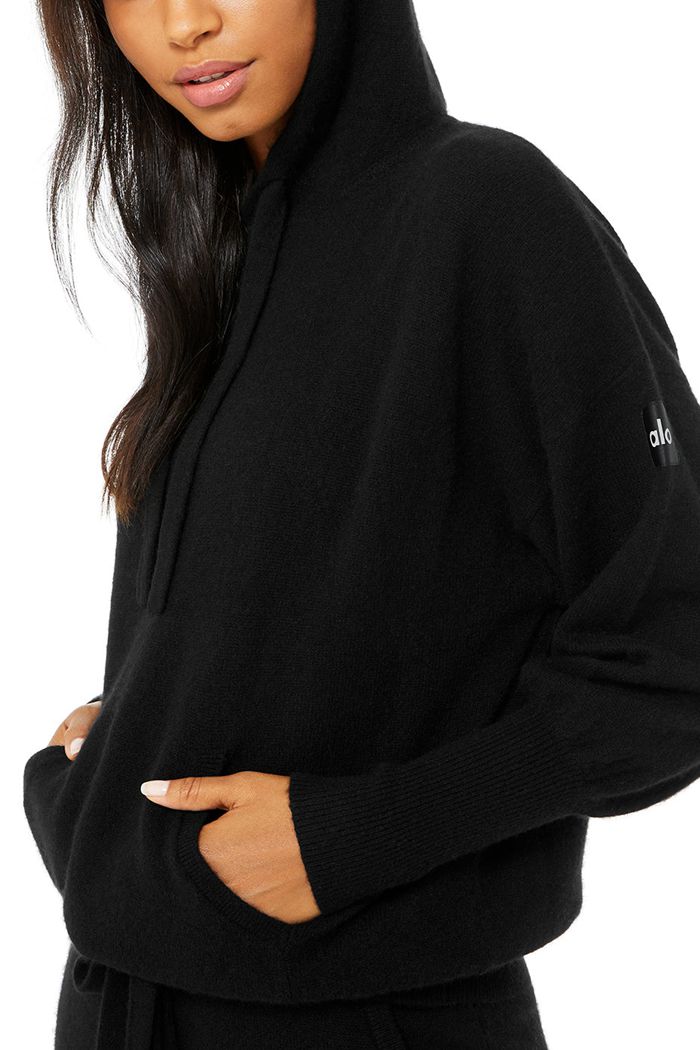 Alo Yoga Cashmere Jet Set Women's Hoodie Black | 50XAVGIBM