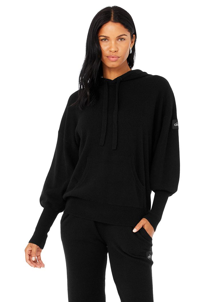 Alo Yoga Cashmere Jet Set Women\'s Hoodie Black | 50XAVGIBM