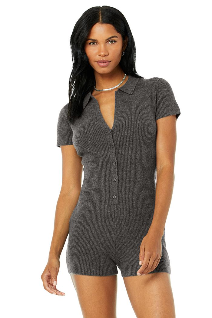 Alo Yoga Cashmere Ribbed Staycation Playsuit Women\'s Playsuit Grey | 46ZABHLMP