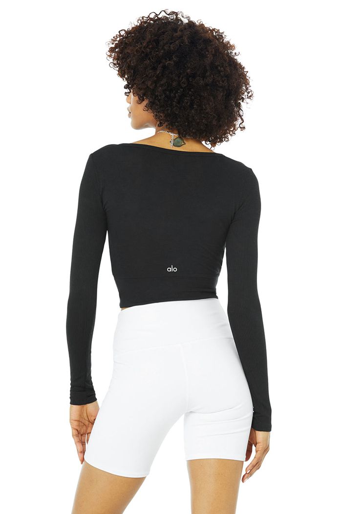 Alo Yoga Cover Women's Long Sleeve Black | 05GTNHQFR