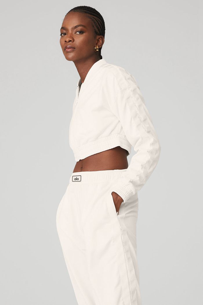 Alo Yoga Cropped Prizewinner Women's Jackets White | 23TNSRAQB