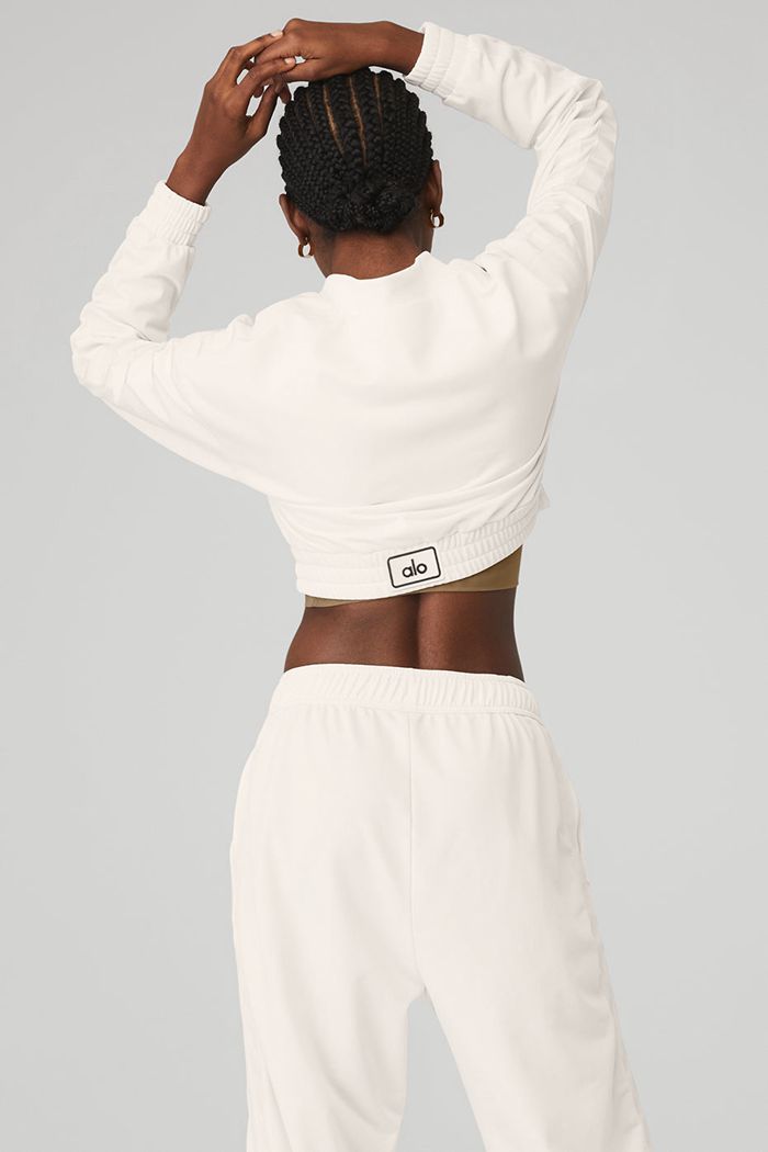 Alo Yoga Cropped Prizewinner Women's Jackets White | 23TNSRAQB