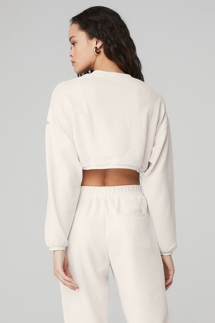 Alo Yoga Cropped Tailored Crew Neck Women's Long Sleeve White | 17YLKFCUD