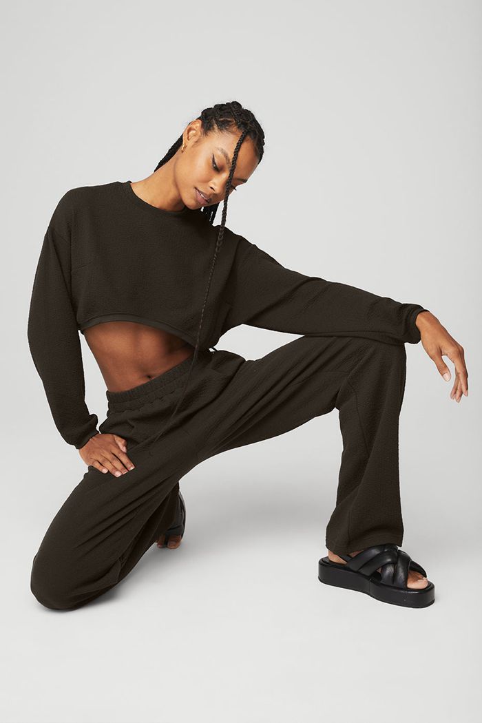 Alo Yoga Cropped Tailored Crew Neck Women's Long Sleeve Black | 27RPKYZWI