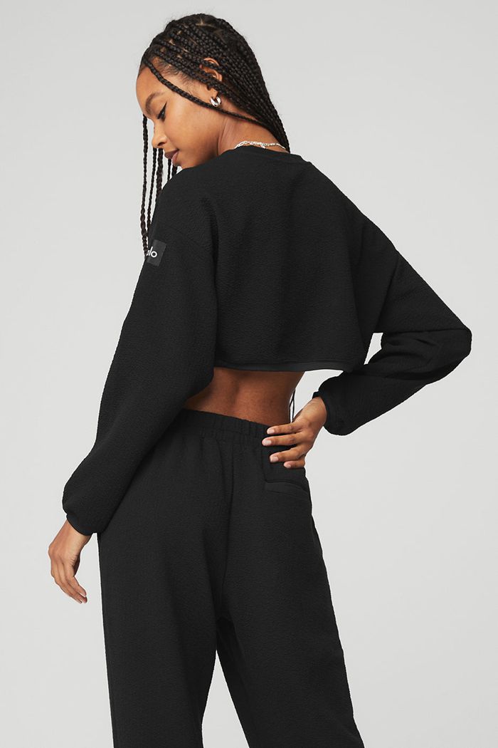 Alo Yoga Cropped Tailored Crew Neck Women's Long Sleeve Black | 51RPUXLJD