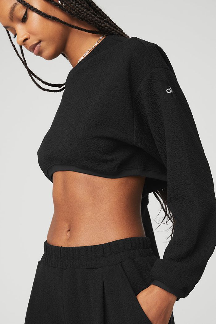 Alo Yoga Cropped Tailored Crew Neck Women's Long Sleeve Black | 51RPUXLJD