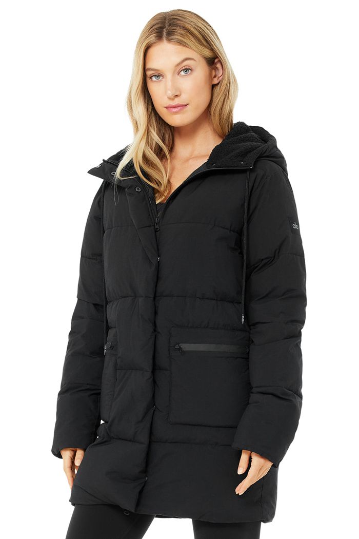 Alo Yoga Cypress Puffer Women's Jackets Black | 51OXSTZAI