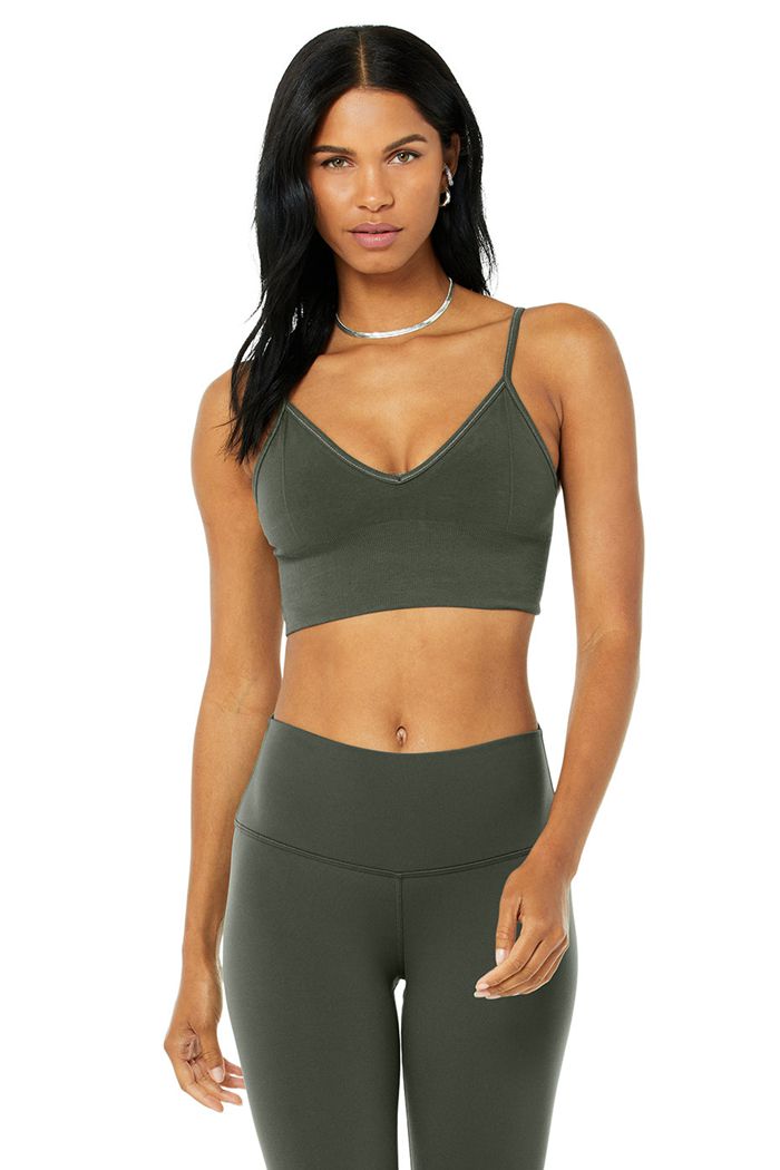 Alo Yoga Delight Bralette Women\'s Bras Dark Green | 92NFYCMUO