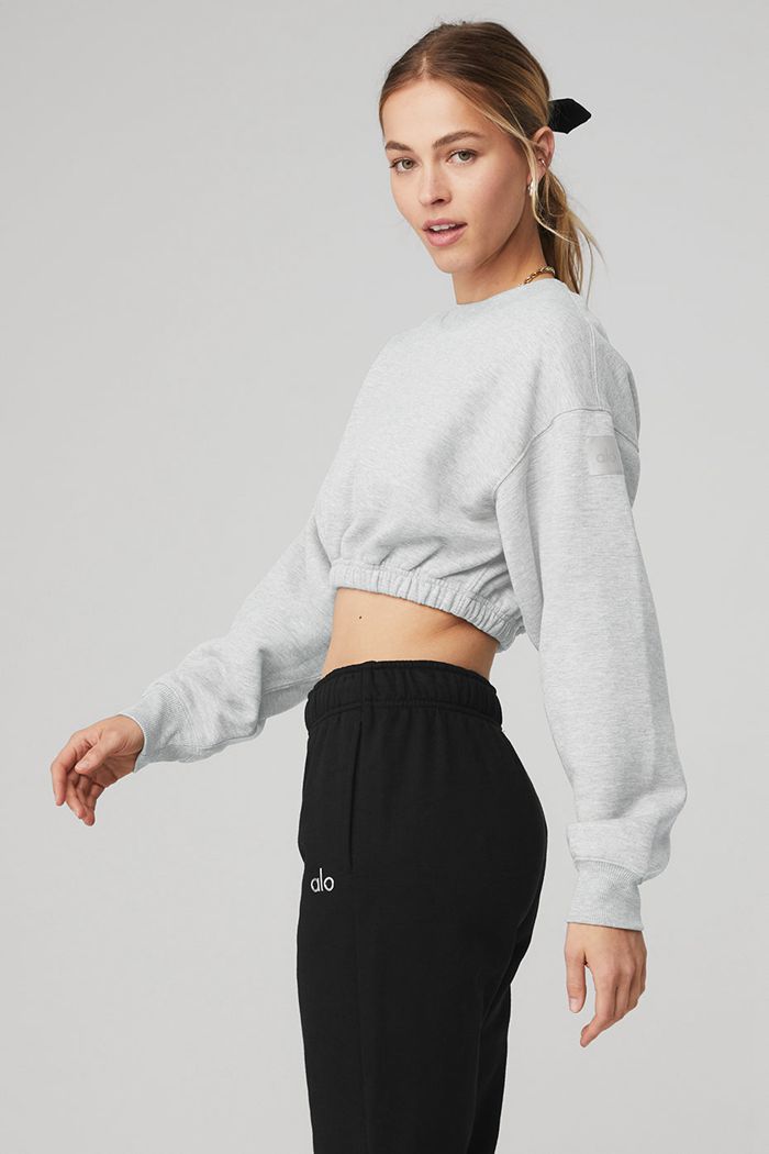 Alo Yoga Devotion Crew Neck Women's Pullover Grey | 53EPGQTBS