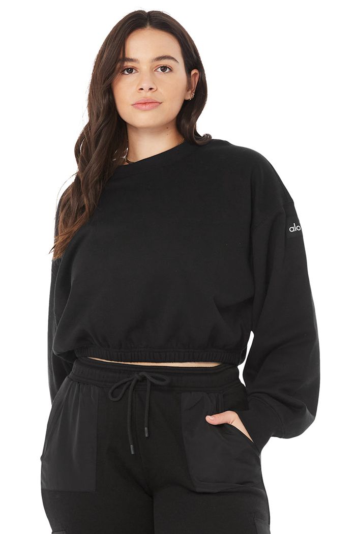 Alo Yoga Devotion Crew Neck Women's Pullover Black | 68LVFQMBU