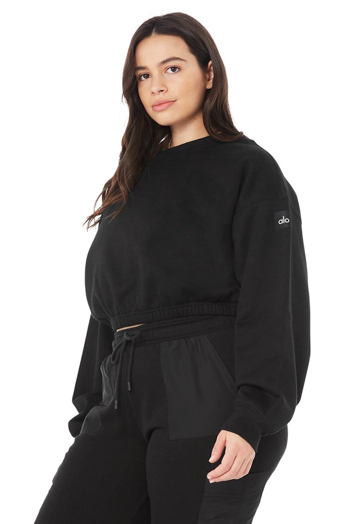 Alo Yoga Devotion Crew Neck Women's Pullover Black | 68LVFQMBU