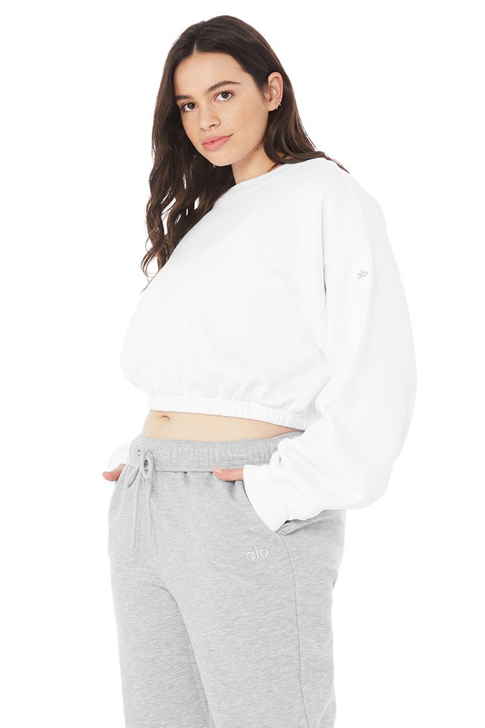 Alo Yoga Devotion Crew Neck Women's Pullover White | 81FPGYIEX