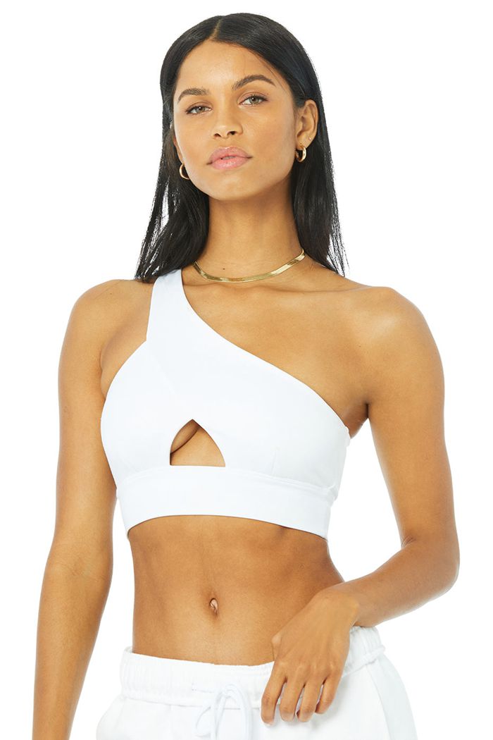 Alo Yoga Diagonal Flex Women's Bras White | 13TSRYPAL