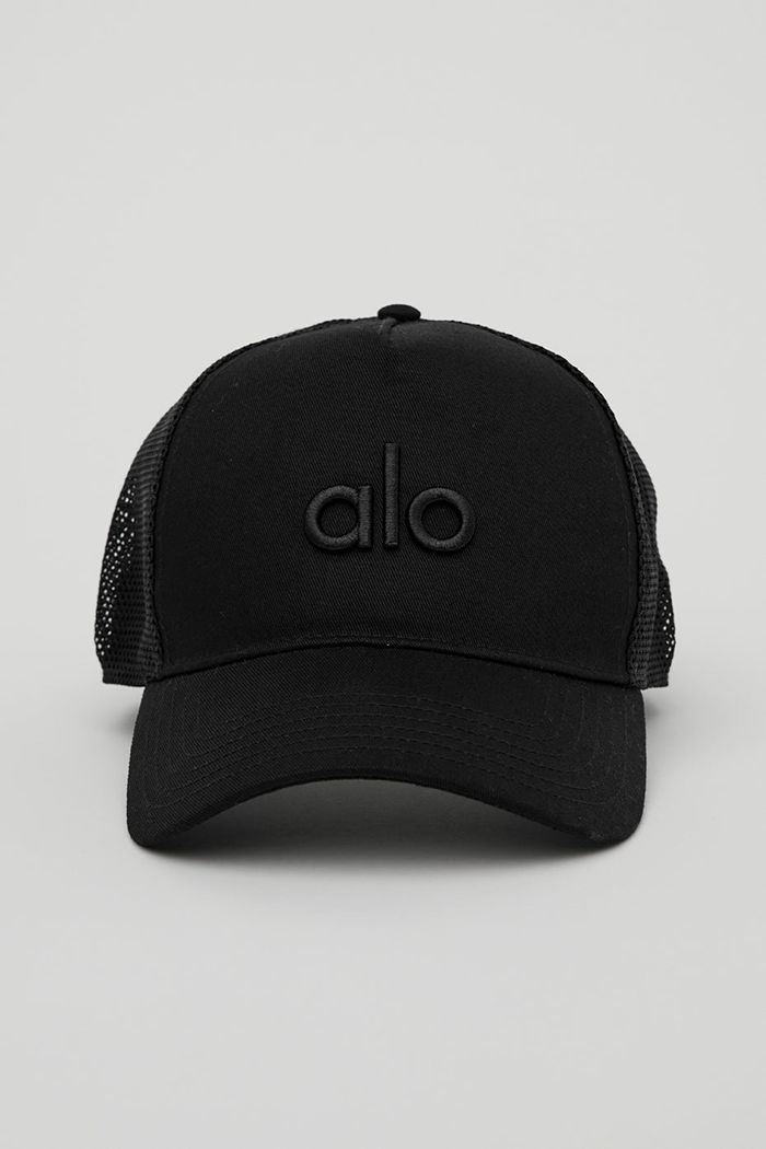 Alo Yoga District Trucker Men's Hats Black | 23IHKGAOE