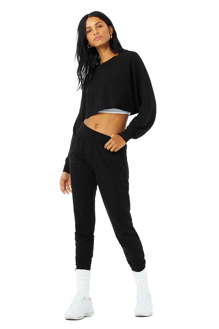 Alo Yoga Double Take Women's Pullover Black | 71VZLTFMA