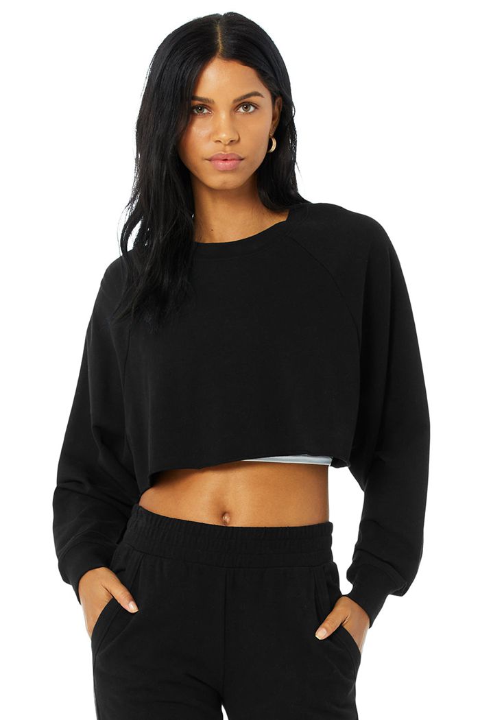 Alo Yoga Double Take Women\'s Pullover Black | 71VZLTFMA