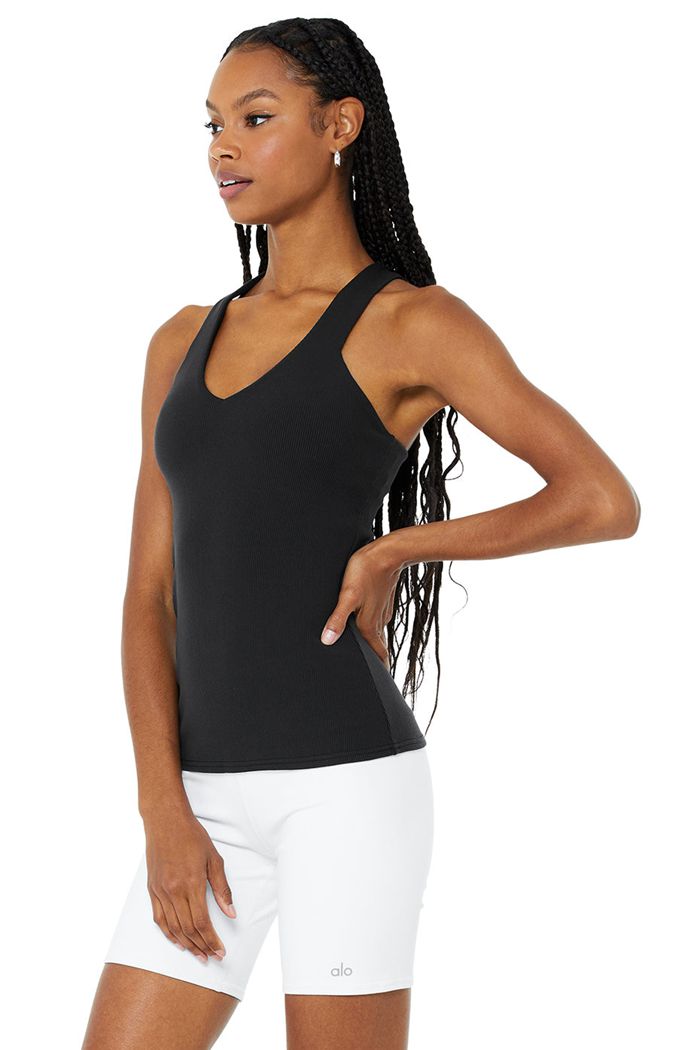 Alo Yoga Elevate Women's Tank Tops Black | 12WLEATUP