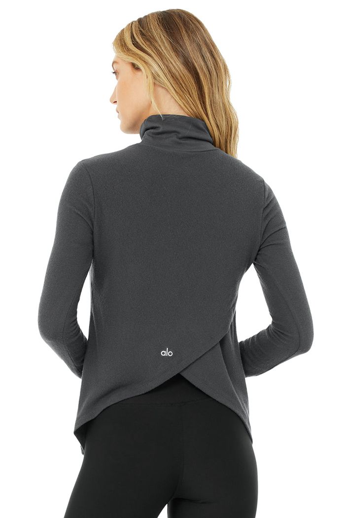 Alo Yoga Embrace Women's Long Sleeve Dark Grey | 69HJVLSYT