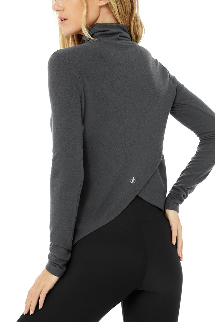 Alo Yoga Embrace Women's Long Sleeve Dark Grey | 69HJVLSYT