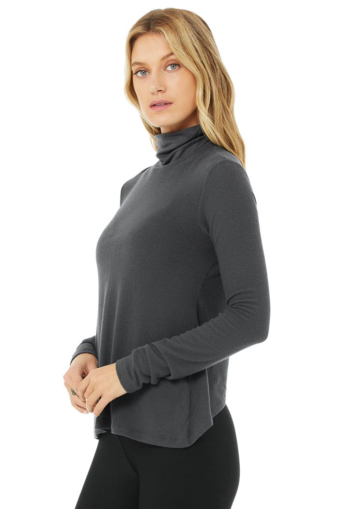 Alo Yoga Embrace Women\'s Long Sleeve Dark Grey | 69HJVLSYT