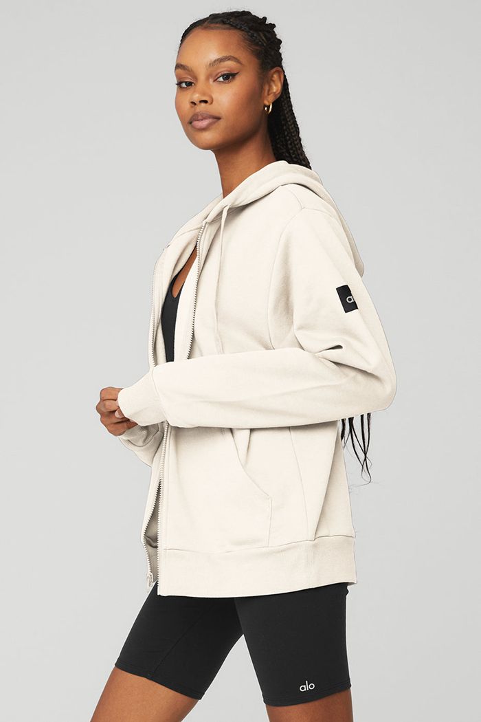 Alo Yoga Everyday Full Zip Women's Hoodie White | 15FNWRVIS