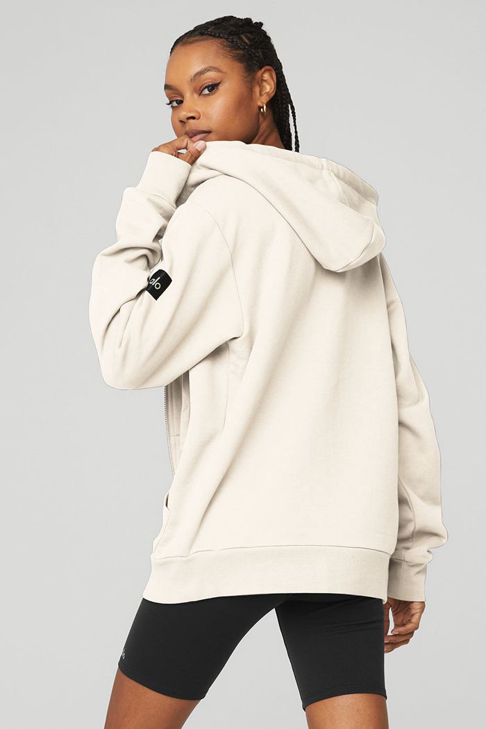 Alo Yoga Everyday Full Zip Women's Hoodie White | 15FNWRVIS