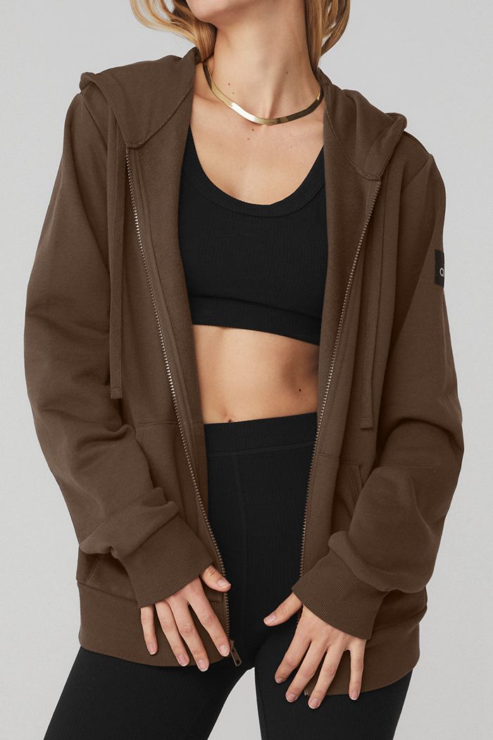 Alo Yoga Everyday Full Zip Women's Hoodie Black | 24QGTKLHS