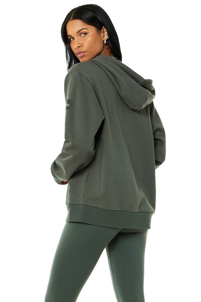 Alo Yoga Everyday Full Zip Women's Hoodie Dark Green | 56YPUAWIG