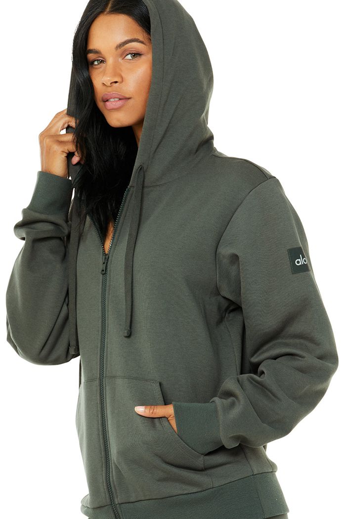 Alo Yoga Everyday Full Zip Women's Hoodie Dark Green | 56YPUAWIG