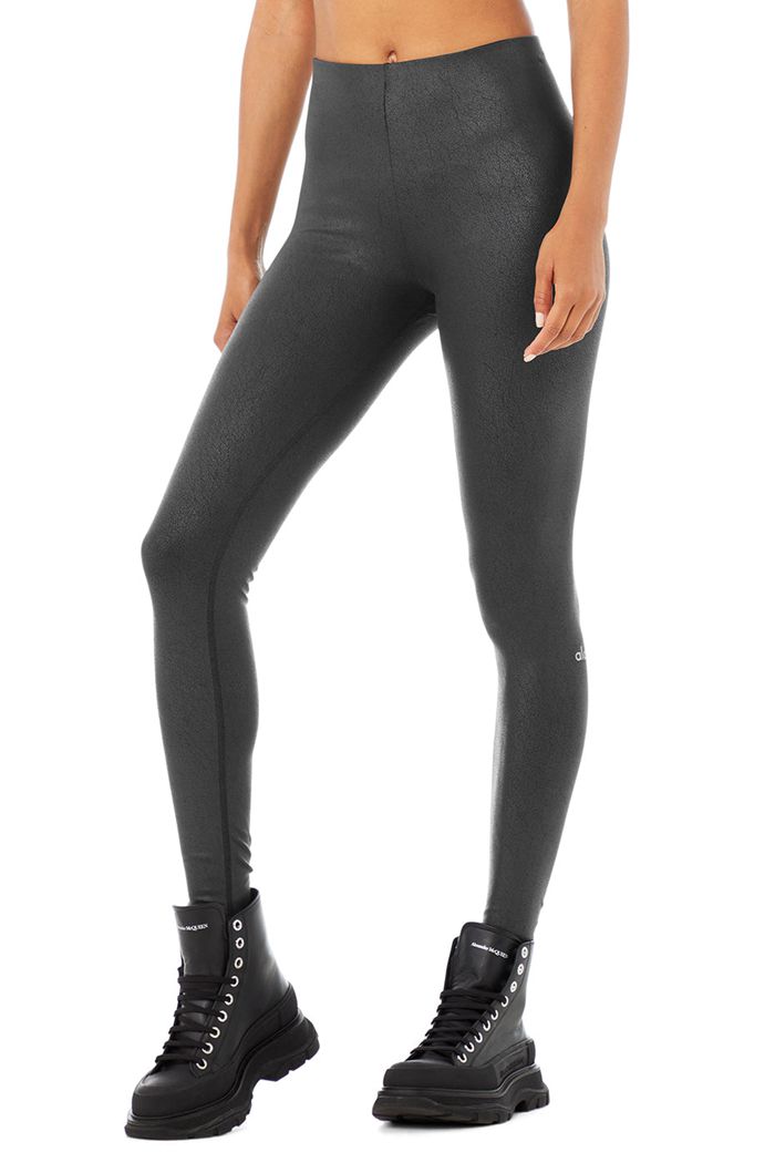 Alo Yoga Faux Leather Airbrush High-Waist Women\'s Leggings Black | 29SJEOLHM