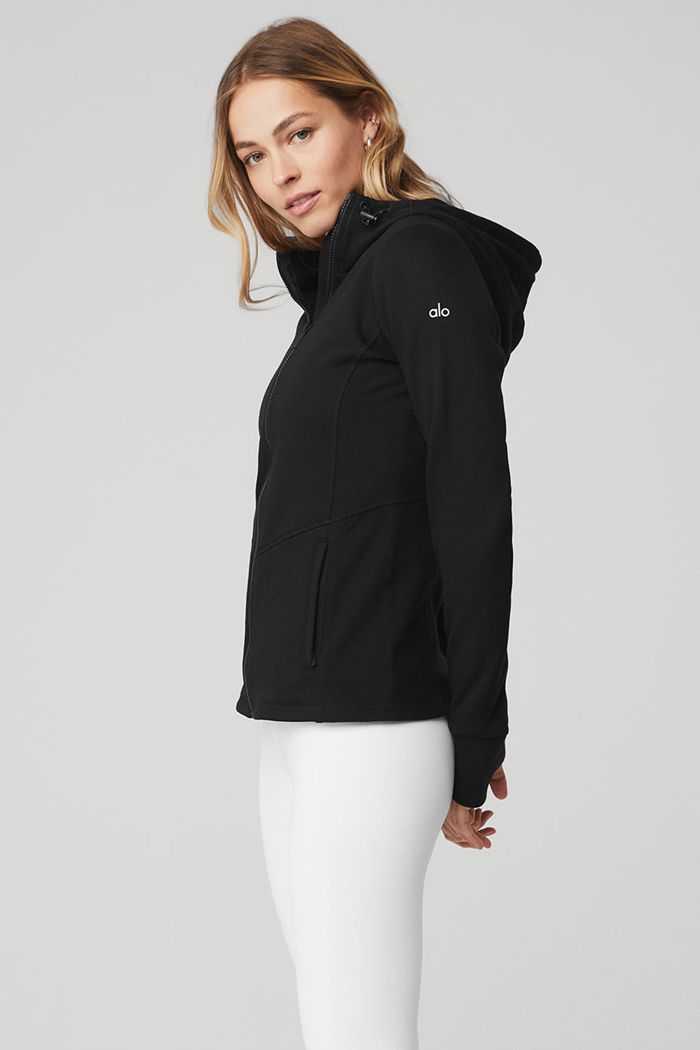 Alo Yoga Foundation Zip Women's Hoodie Black | 41NLSZAJM