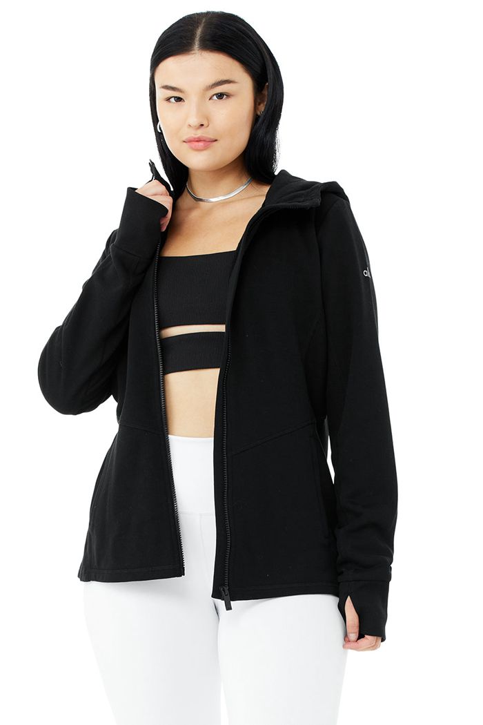 Alo Yoga Foundation Zip Women's Hoodie Black | 41NLSZAJM