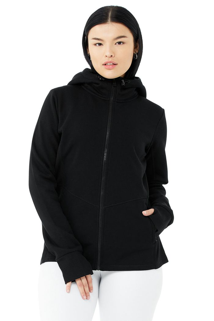 Alo Yoga Foundation Zip Women's Hoodie Black | 41NLSZAJM