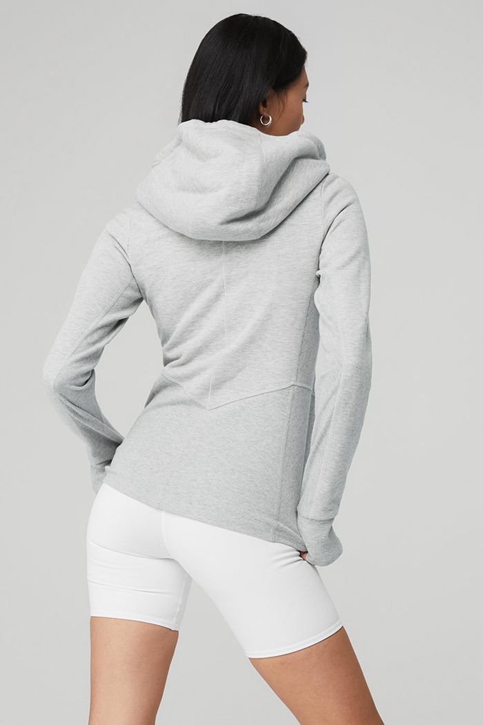 Alo Yoga Foundation Zip Women's Hoodie Grey | 62MICGEPV