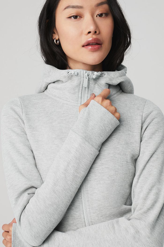 Alo Yoga Foundation Zip Women's Hoodie Grey | 62MICGEPV