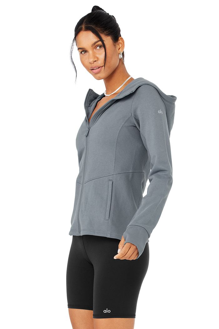 Alo Yoga Foundation Zip Women's Hoodie Grey | 90KWGNJYV