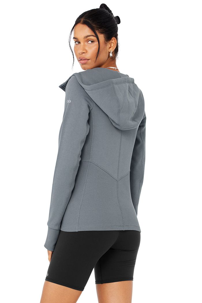 Alo Yoga Foundation Zip Women's Hoodie Grey | 90KWGNJYV