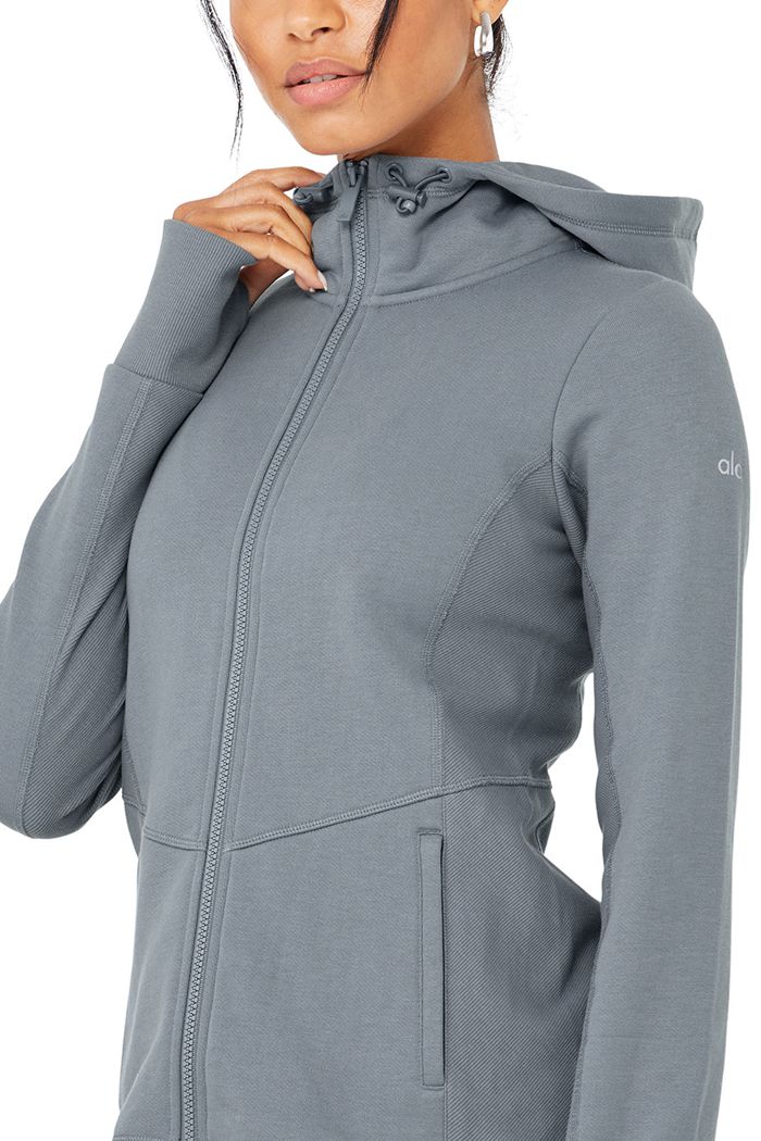 Alo Yoga Foundation Zip Women's Hoodie Grey | 90KWGNJYV