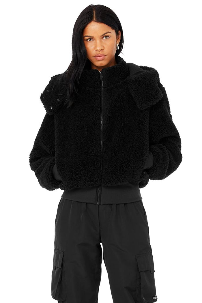 Alo Yoga Foxy Sherpa Women's Jackets Black | 90BLKXSZD