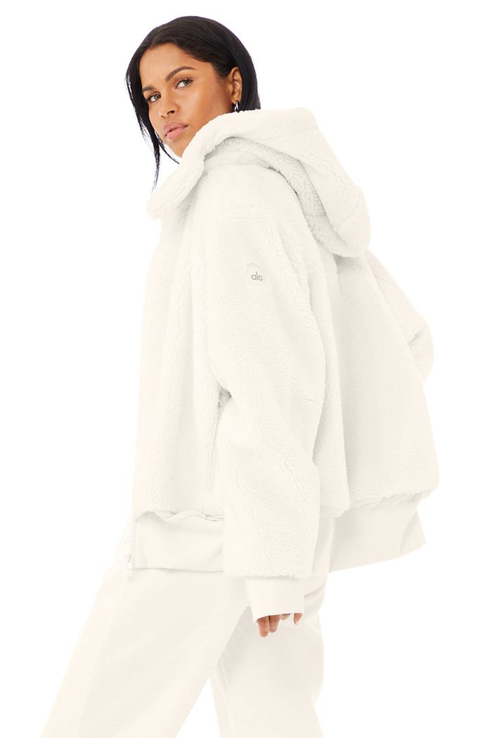 Alo Yoga Foxy Sherpa Women's Jackets White | 41ZKQNCHX