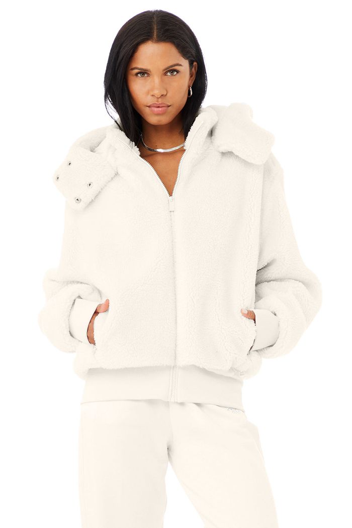 Alo Yoga Foxy Sherpa Women's Jackets White | 41ZKQNCHX