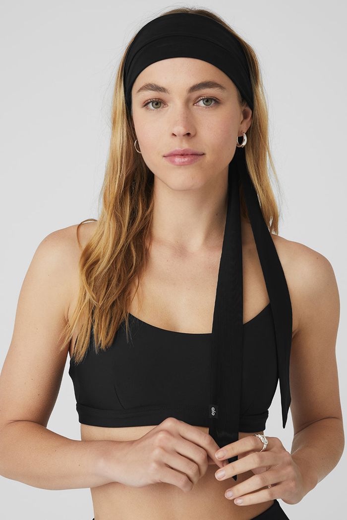 Alo Yoga Fresh Mesh Tie Women's Headband Black | 59XOICMJZ