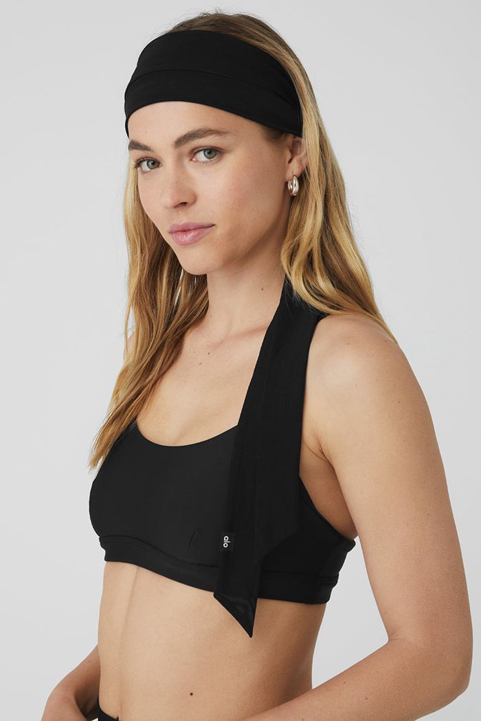 Alo Yoga Fresh Mesh Tie Women's Headband Black | 59XOICMJZ