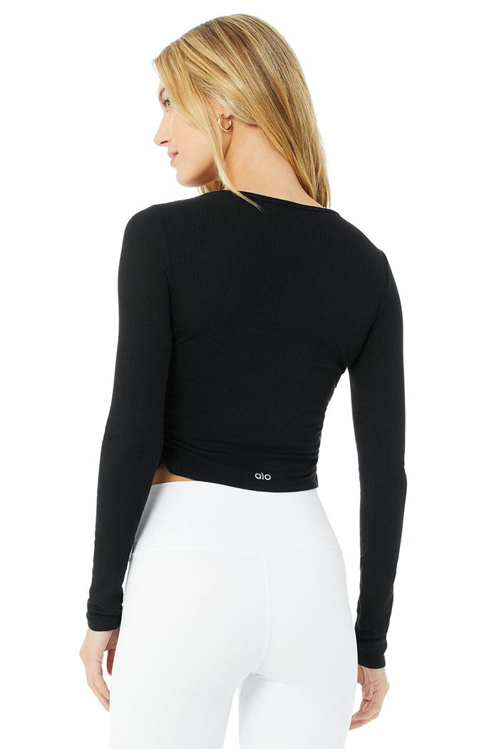 Alo Yoga Gather Women's Long Sleeve Black | 59FWKIBTY