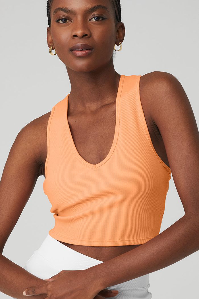 Alo Yoga Goddess Ribbed Cropped Racerback Women's Tank Tops Orange | 43BYZJIFS