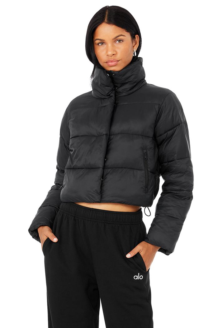 Alo Yoga Gold Rush Puffer Women's Jackets Black | 48MTZJHNB