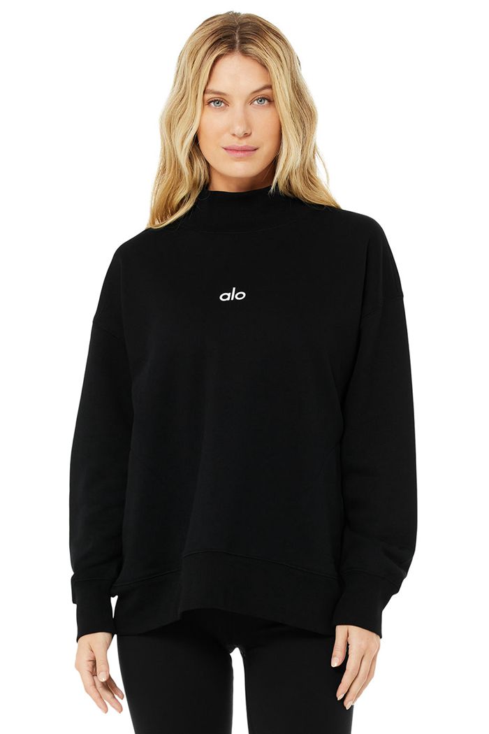 Alo Yoga Graphic Refresh Women's Pullover Black White | 12KOPJDGB