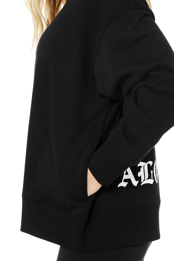 Alo Yoga Graphic Refresh Women's Pullover Black White | 12KOPJDGB